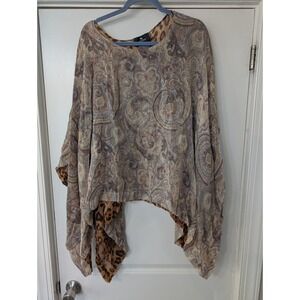Etro Milano Reversible Silk Poncho Paisley Leopard Print Made In Italy One Size‎